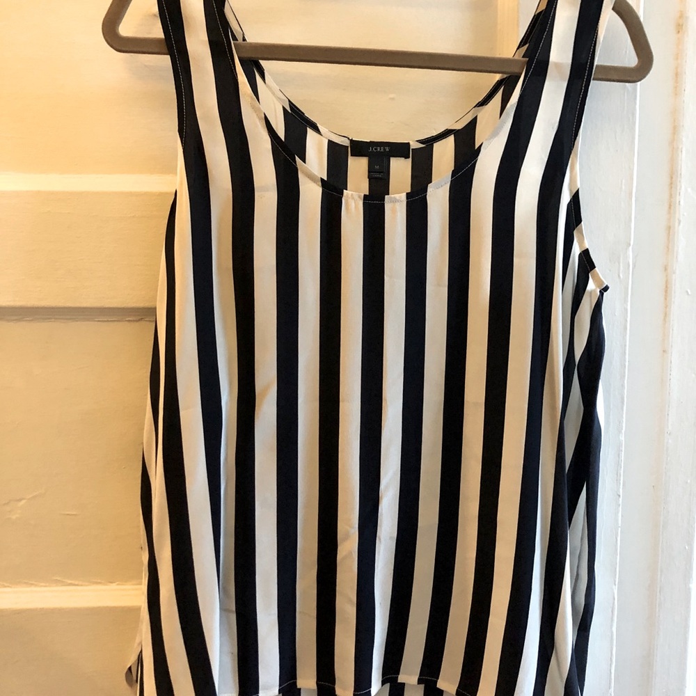 J.Crew silk navy + white top sz M